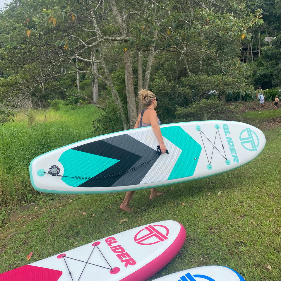 Stand up paddle board TT sport inflatable Stand up paddle board, Australia inflatable SUP with a 5 year warranty supplied by TT sport The glider is a great all rounder inflatable SUP board pink green red, free shipping Australia wide in stock in Australia order now TTsport 